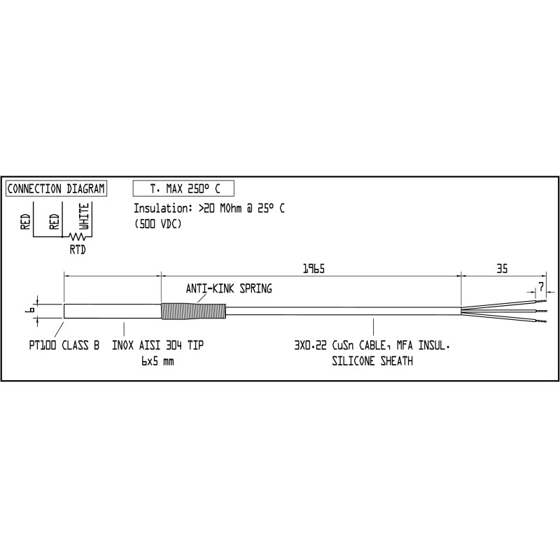 PTS-1B-6X050-A01 TEMP. SENS. PT100B, Ø6x50MM, AISI304